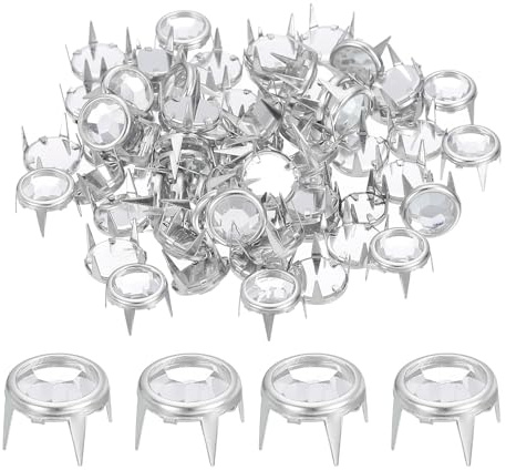 sourcing map 60 Pcs Rhinestone Studs, 10mm Round Rivets Crystal Claw Beads Nailhead Punk Spikes Decorative Rivets for DIY Leather Craft Fabric Clothes Belt Bag Shoes Accessories, Gold/White