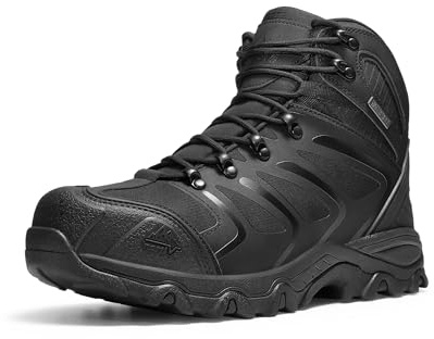 NORTIV 8 Waterproof Steel Toe Work Boots for Men,All Black,8