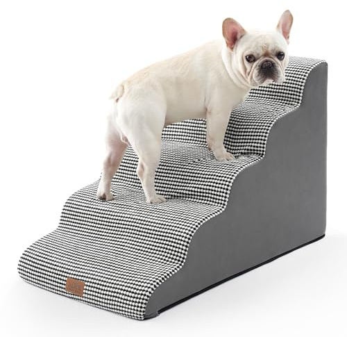 COZY KISS Wide Dog Stairs, Small Pet Steps with Leakproof Cover, High Density Foam Cat Ramp for High Bed Car, Lightweight, Durable, 19.7x33x22.4 inch, 5 Tiers, White Black