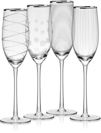 Mikasa Cheers Set of 4 Platinum Rim Champagne Flutes, 8 Ounce