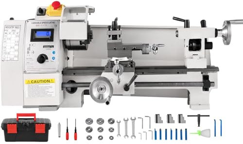 Furvveerr Mini Torno de Metal 8'' x 14'' Mini Torno Máquina 600W Torno Metal Torno Metálico Velocidad Variable 2250RPM Precisión Mini Torno de Trabajo de Metal Torno de Metal Pequeño