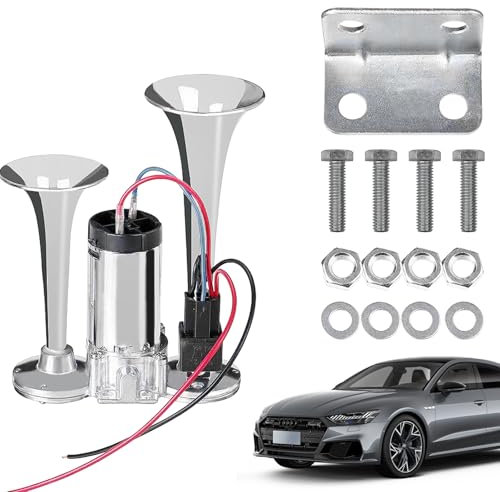 PZCC 12V Air Horn, 150DB Air Horn with Super Loud and Waterproof and 3mm Thick edge, One Piece Harness for Easy Installation, Universal Car Tube Horn Ideal for Car, Truck, Motorcycle and Boat