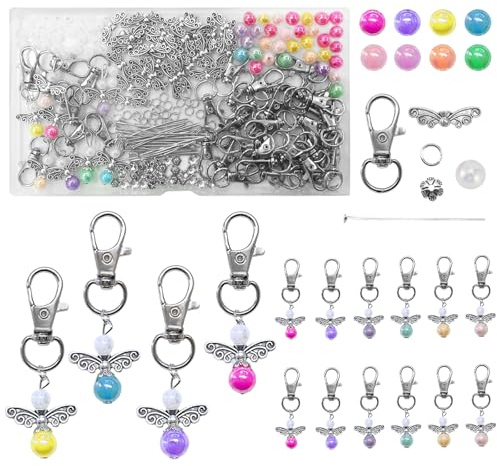 Xerteam Schutzengel Schlüsselanhänger Bastelset, 40 Stück Engel Anhänger Perlen Schlüsselanhänger Selber Machen, Schutzengel Anhänger für Taufe Kommunion Abschiedsgeschenk Kinder Mitbringsel