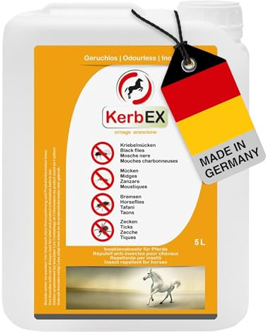 KerbEx Orange - 5 Liter - Insektenabwehrmittel für Pferde bei leichtem bis mittlerem Insektenbefall – Ohne Geruchsstoffe, langanhaltender Schutz vor Bremsen, Mücken, Kriebelmücken und Zecken