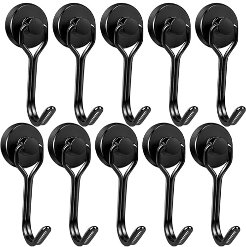 Anelueeoo 10 Stück Magnethaken Extra Stark Schwarz 16mm, Drehbar Magnetischer Haken Magnet Haken Magnethaken Klein Neodym Magnete mit Hake Magnetische für Küchen kühlschränke Schließfächer Grill