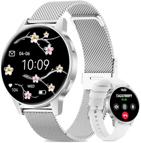 Miecgth 2025 NEU Smartwatch Damen, 1.27 TFT Voll Touchscreen Smart Watch mit Telefonfunktion Pulsuhr 120+ Sportmodi Menstruationszyklus IP68 Schlafüberwachung Fitness Tracker iOS Android (Silber)