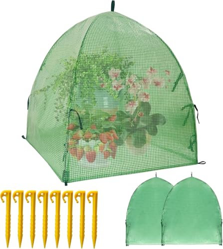 LATERN 2Pcs Frost Protection Plant Covers, 56CM x 56CM Garden Winter Plant Warm Cover Raised Bed Tent Humidity Dome for Germination Seedling Propagation Protecting Plants from Animals (Green)
