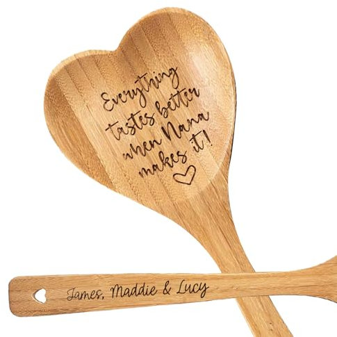 Cuillères en bois personnalisées en forme de cœur avec nom gravé, cadeau de fête des mères pour grand-mère, maman, ustensiles de cuisine avec amour, pour charcuterie, café, apéritif, cadeaux pour