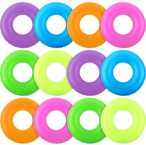 Civaner 12 Pieces Inflatable Pool Floats, 35 Inches Neon Swim Tubes for Adults Ring Pool Floaties Bulk for Beach, Summer, Holiday, Bachelorette Party Decorations
