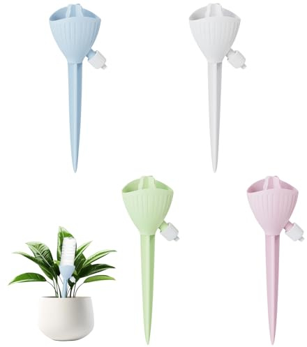 Yarteim 4 Stück Automatische Bewässerung Set, Einstellbar Bewässerungssystem, 28mm-30mm Bewässerungsgeräte Tröpfchenbewässerung für Garten Pflanzen Bewässerung Blumen Gewächshäuser und Urlaub