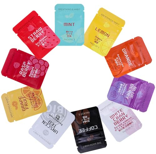 10Pcs Flavoured Air Inhaler, Flavoured Inner Filter, Breathing Necklace with Resistance for Adults Stress Anxiety Relief, Variety of Flavors to Choose