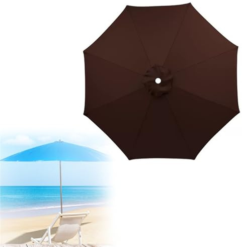 6.5ft/7.5ft/9ft/10ft Sun Shade Umbrella Replacement Canopy Patio Garden Umbrella Replacement Cloth 6Ribs 8Ribs Water Resistant Cloth Parasols Replacement Top Cover(Coffee color,3.0m/10FT-8Ribs)