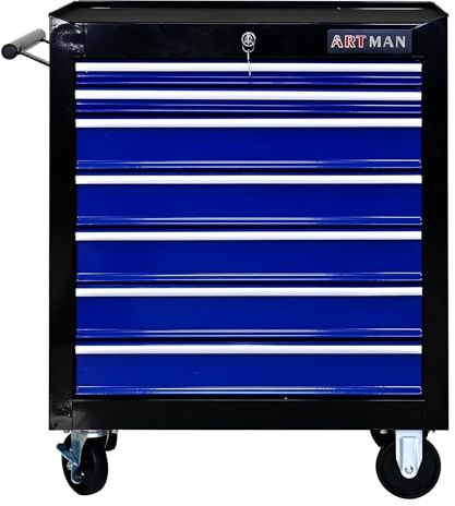 nifoti 7 Drawers Rolling Tool Cart on Wheels, Multifunctional Organizer Tool Chest Tool Case , Trolley Tool Storage Tool Box for Workshop,Garage,Repair Shop (7 Drawers 24.2W×12.9D×29.9H-Black&Blue)