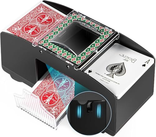 Youyijia Automatischer Kartenmischer mit Gummischalldämpfer, Elektrische Poker Mischmaschine für Skyjo, Skip-BO, Phase 10 und Kartenspiele zu Hause (Black&Green 1-2 Deck)