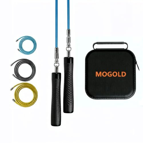 MOGOLD 1/4 lb 1/2lb Weighted Jump Rope Set, 3 PVC Rope Cords 118in, Anti-Slip Handles with Quick Release, Carrying Case, Black
