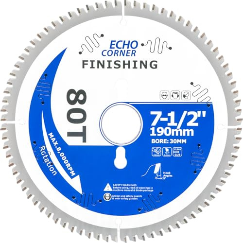 190mm Kreissägeblatt zum Holzfinish, 30mm Bohrung, 25,4mm ring, 80-Z | feines Schneiden, Rahmen, und Querschneiden von Holz, Sperrholz, MDF, Kunststoff, Furnier, Schnittholz, Laminat