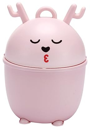 Hemobllo Mini Corbeille de Bureau Plastique Rose Poubelle de Table Compacte avec Couvercle à Bascule Design Cerf pour Chambre Ado Bureau et Petite Chambre