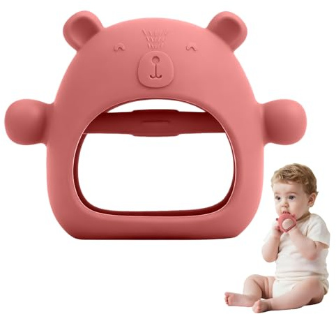 Uncle yang Beißring Baby Handschuh – BPA-freies Silikon Zahnungshilfe ab 0 Monate – Weiches Beißspielzeug für Kleinkinder – Greifbare Baby Zahnungshandschuhe in Rot & Blau (Rot)