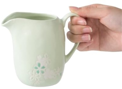wpenshiDM125 Gravy Boat Hand Painted Ceramic Cream Pitcher Sauce Pot with Handle Cute Pointed Spout Gravy Boat(Green)