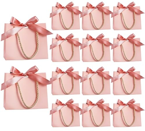 22 Stück Mini Geschenktüten mit Henkel und Schleife, Extra kleine Rosa Papiertüten für kleine Geschenke und Partygeschenke