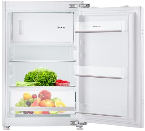 magictec Réfrigérateur encastrable avec congélateur | 118L (102L/16L) | Régulation température | Niche 88 cm | Combiné réfrigérateur-congélateur avec poignées interchangeables