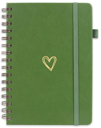 Fodrad spiraljournal anteckningsbok för kvinnor och män, PU läder inbunden spiralanteckningsbok 200 sidor för att skriva, högskola linjerat papper anteckningsblock för arbete och anteckningar (grön)