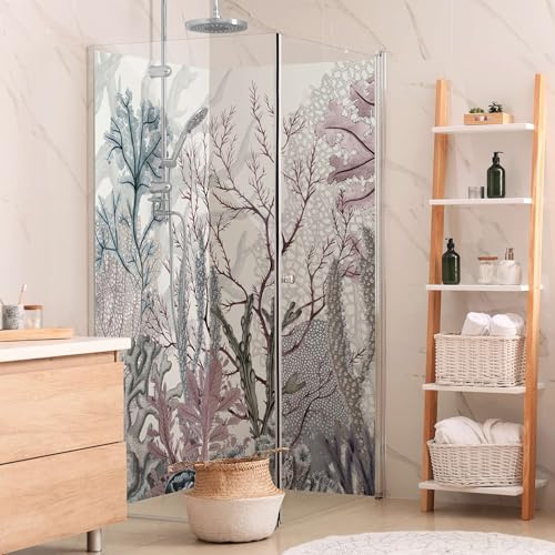micasia Duschrückwand selbstklebend wasserfest Blumen Hartfolie fugenlos Wandpaneel - made in Germany - Unterwasser Aquarell matt violett Bad Wandverkleidung für Duschkabine 2064-P (80x210cm)