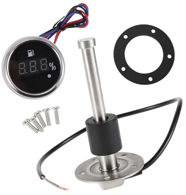 A ABSOPRO Sensor de Nivel de Combustible con Medidor de Combustible para Barcos Medidor de Combustible Marino 140mm Metal Tono Plateado Negro 1 Set 0-190 Ohm Reemplazo de artículo