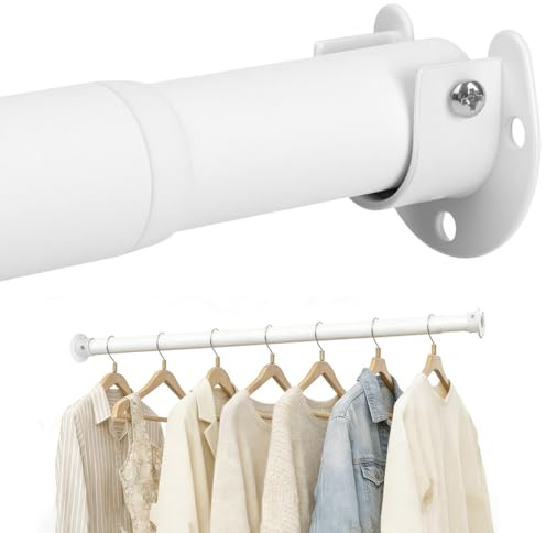 NUTKIT Utdragbar klädstång, 32 mm garderobsstång, 43–107 cm justerbar teleskopstång, klädstänger, teleskop klädstång, väggmontering för garderob, skåp och garderob (vit)