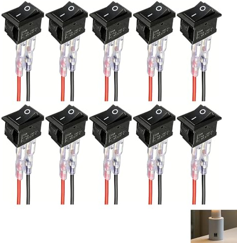 10 Pièces Mini Interrupteur à Bascule, Interrupteur à Bascule 2 Broches KCD1-101 SPST avec Fil à Encliquetage pour Appareils Électriques, Équipements Industriels et Projets Électroniques, Noir