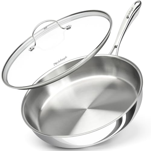 MICHELANGELO Fully Clad Tri-Ply Stainless Steel 30cm Frying Pan with Lid | Uncoating, Induction Compatible, Excellent Heat Control And Durability, For Family Meals Frying Simmering And Braising