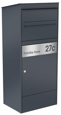 KNOBLOCH Paketbox Jasper XL | Großer Paketkasten mit Briefkasten | Anthrazit | mit Gravur Name und Hausnummer | für alle Lieferdienste