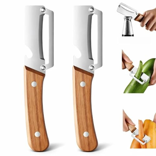 Coltello Pelapatate Multifunzione, Nuovo Modello 2026 Pelapatate Professionale con Manico in Legno E Apribottiglie, Utensile da Cucina con Lama in Acciaio Inossidabile (2Pcs)