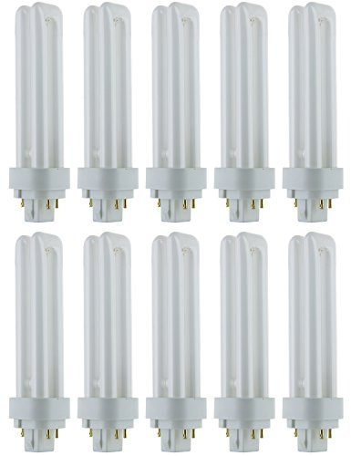 Sunlite Compact Fluorescent PLD 4-Pin Double U-Shaped Twin Tube, 18 Watts, 120 Volts, 1080 Lumens, 5000K Daylight, 4-Pin G24q2 Base, 10 Pack
