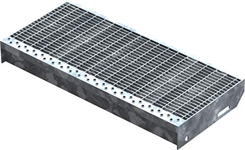 Fenau – 600 x 270 mm - Gitterrost-Stufe (R11) XSL, MW: 30/10 mm, verzinkt, Stahl-Treppenstufe nach DIN-Norm, Fluchttreppen geeignet, Anti-Rutsch-Wirkung