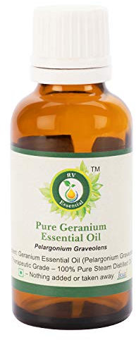 R V Essential Huile essentielle de géranium pur 5ml (0.169oz) - Pelargonium Graveolens (100% Pur et naturelle Distillée vapeur) Pure Geranium Essential Oil
