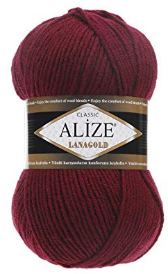 Handstrickgarn Alize LanaGold zum Häkeln, Stricken und Basteln, Wollmischung, warm, weich, natürlich, grob, handgewebt, Stricken, Häkeln, Strickwaren, Wolle, 4 Knäuel, 400 g, 1048 m, Farbe 57 Bordeaux
