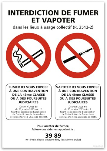 Panneau - Interdiction De Fumer Et Vapoter - Plastique Rigide PVC 1,5 mm - Dimensions 150 x 210 mm - Protection Anti-UV