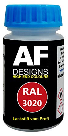 Alex Flittner Designs Lackstift RAL 3020 VERKEHRSROT glänzend 50 ml Acryl | Hochwertiges Lackstift (lösemittelhaltig) - ideal geeignet für Hobby, Freizeit, Modellbau, Basteln und um Kunststoff - oder
