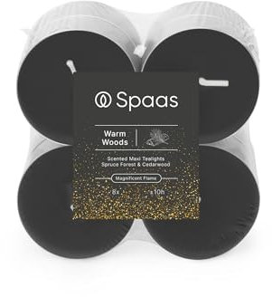 Spaas - Lumini profumati maxi, confezione da 8 pezzi, 10 ore - Warm Woods