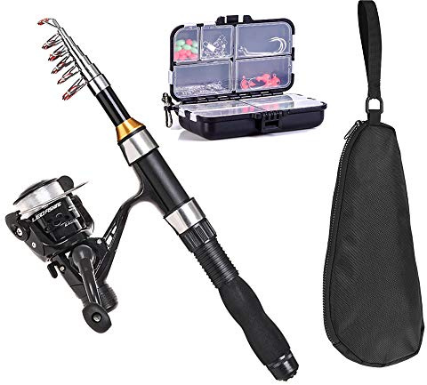 doorslay Teleskop-Angelrute und Spule, Kombi-Set, Angelruten-Rolle, Kombi, 1,5 m, Teleskop-Angelrute, Spinnrolle, Set mit Haken, weiche Köder, Fasswirbel, Aufbewahrungstasche