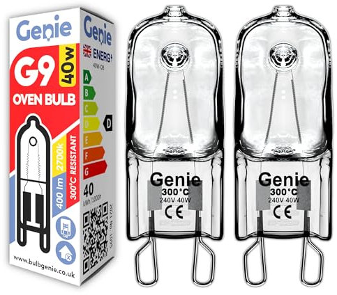 G9 Halogen Oven Bulb 40W 230V (Pack of 2) Oven-Rated 300°C Heat Tolerant Lamps for Philips, Neff, AEG, Smeg, Zanussi & Bosch Ovens (40, Watts)