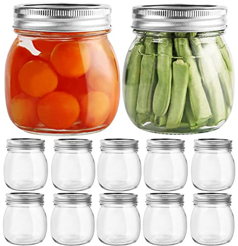 Yishik 10 oz 300ml Glass Mason Jars,12 Pack Canning Jars with Leak-proof Split-type Silver Lids,Reusable Clear Storage Jar for Jams,Fruits&Spice Storage,Pickling,Drinks,Party Favors,Homemade Gift