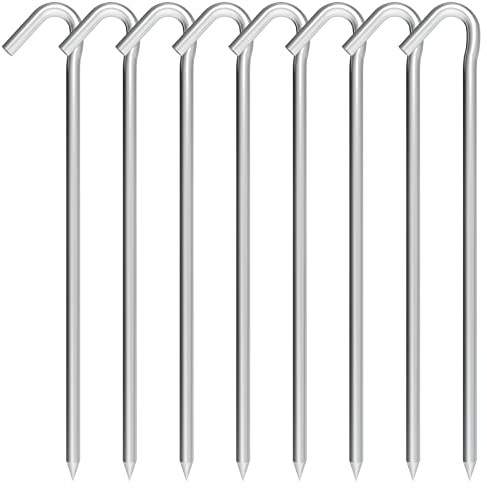 OK5STAR Metal Tent Stakes Heavy Duty 9 Inch, 8 Pack Anti-Rust Galvanized Steel Camping Tarp Stakes, Ground Stakes Yard Stakes Canopy Anchors for Inflatables, Outdoor Decorations