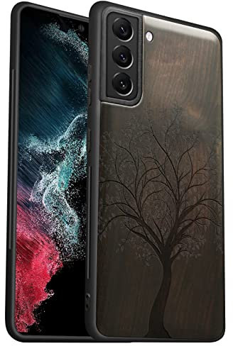 Carveit pour Galaxy S21 FE Étui de Coque [Unique Bois Sombre] [Personnalisé Bois] Protection de Téléphone Antichoc Compatible avec Samsung S21FE Coque (Arbre feuillu)