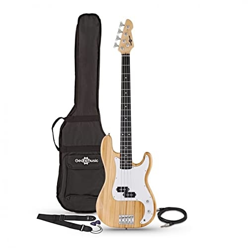 Gear4music basgitarr i Full Size med Väska kabelrem LA Natural