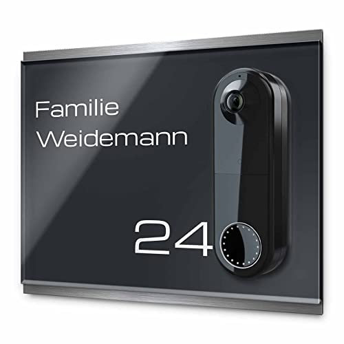 Modernes Klingelschild für Arlo Video Wire-Free Doorbell - personalisiertes Türschild aus Edelstahl & Acrylglas | kompatibel mit Arlo Video Türklingel Funkklingel - Zubehör (24x20 cm)