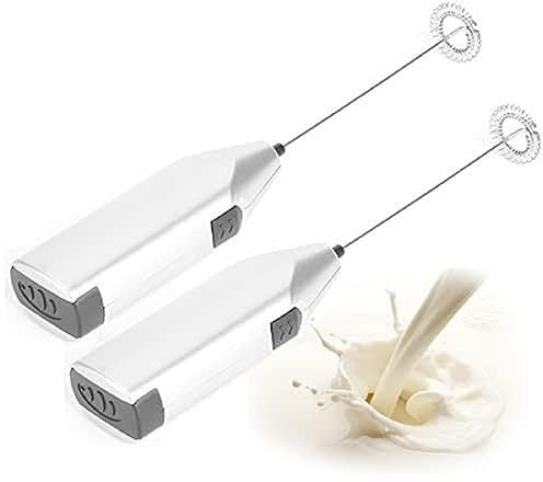 2 piezas Espumador de Leche Electrico Batidor de Leche Espuma Mini Batidor de mano Varilla de Acero Inoxidable Capuccino Té Matcha Batidos de Proteínas Chocolate