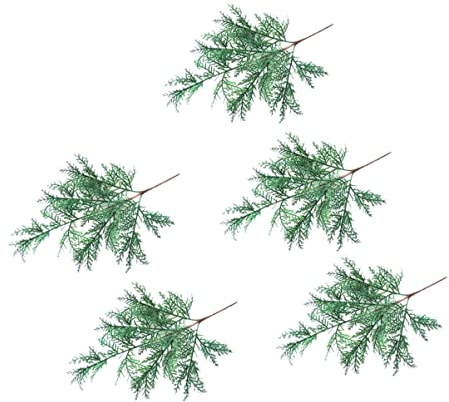 Garneck 5pcs Simulation Pine Cypress Short Branch Artificial Cypress Leaves Greenery Shrubs Plastic Plant Lifelike Decoration for Wedding Party Home Diy Accessories