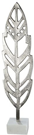 GILDE Deko Objekt Skulptur Feder aus Aluminium - auf Marmor Fuß - Höhe 65 cm
